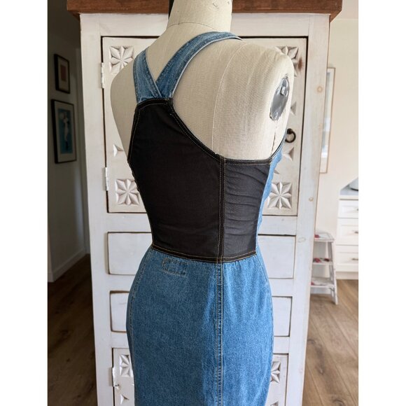VTG 90s PARIS BLUES Sleeveless Denim Suspender Dress S/M - Picture 6 of 9